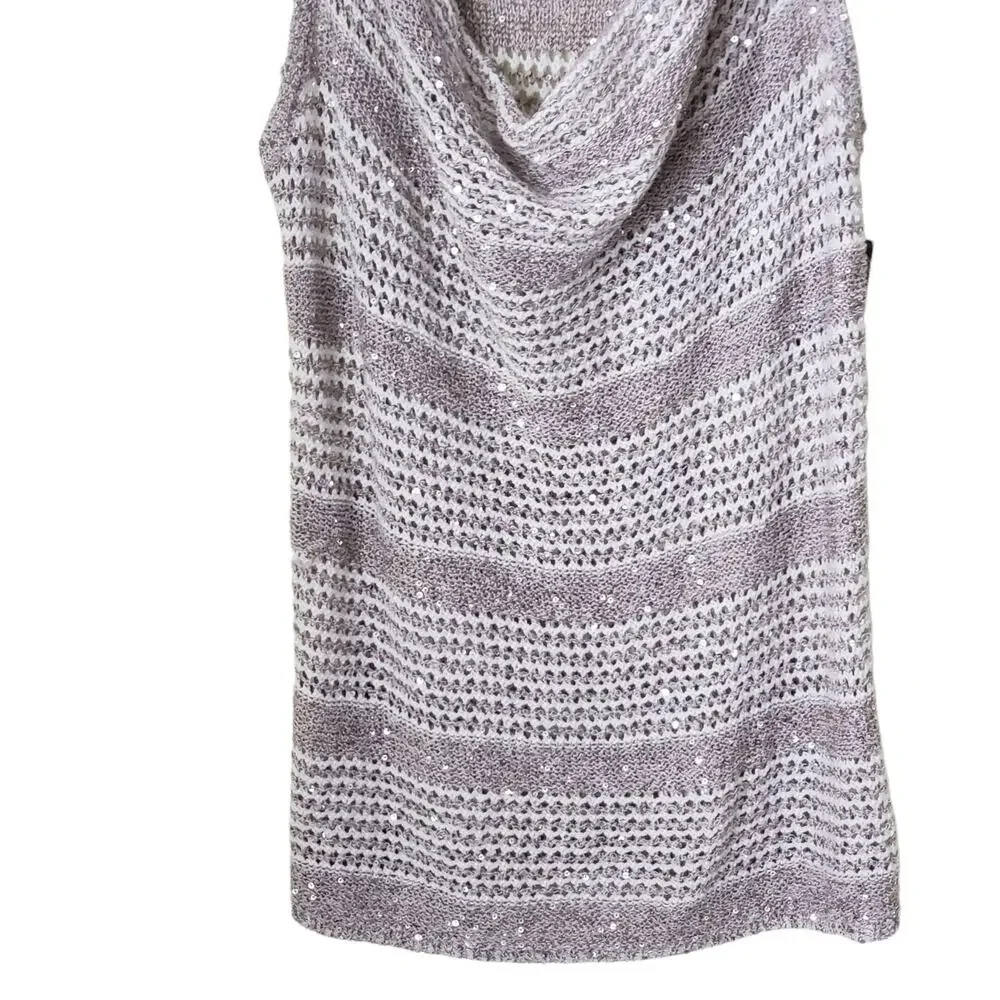 INC International Concepts Sequin Sleeveless Knit Cowl Neck Top XS  Metallic